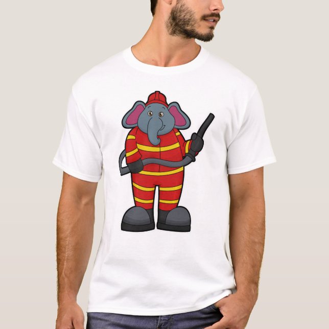 T-shirt Elephant comme pompier avec tuyau (Devant)