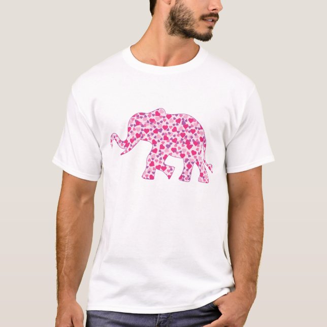 T-shirt Eléphant composé de petits Coeurs roses d'Amour (Devant)