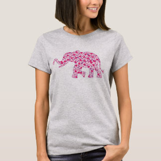 T-shirt Eléphant composé de petits Coeurs roses d'Amour