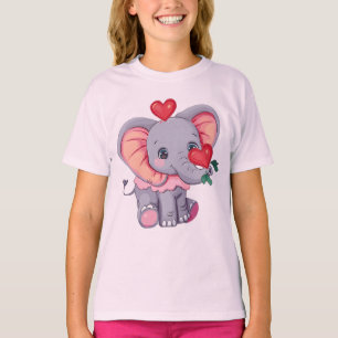 T-shirt Eléphant de caricature mignon avec les coeurs anim