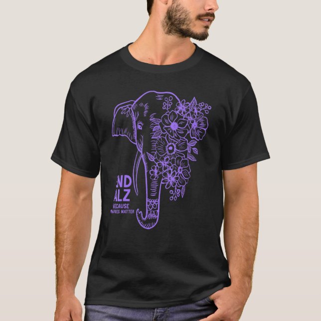 T-shirt Eléphant de Fleur Violet Alzheimer Sensibilisation (Devant)