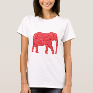 T-shirt Eléphant de fleurs - rouge profond et corail