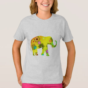 T-shirt Éléphant de style cartoon Fleurs Vibrantes Ludique