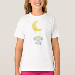 T-shirt Eléphant, Eléphant Sur Une Aile, Couronne, Lune