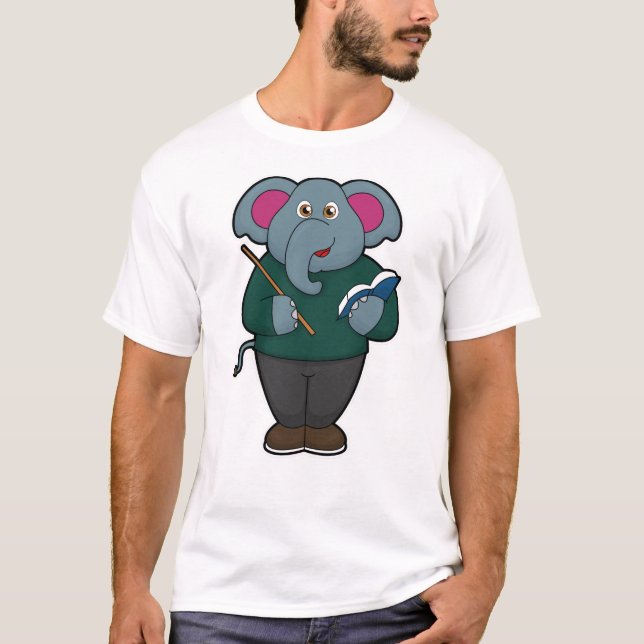 T-shirt Elephant en tant qu'enseignant avec livre et point (Devant)
