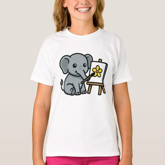 T-shirt éléphant et fleur (Devant)
