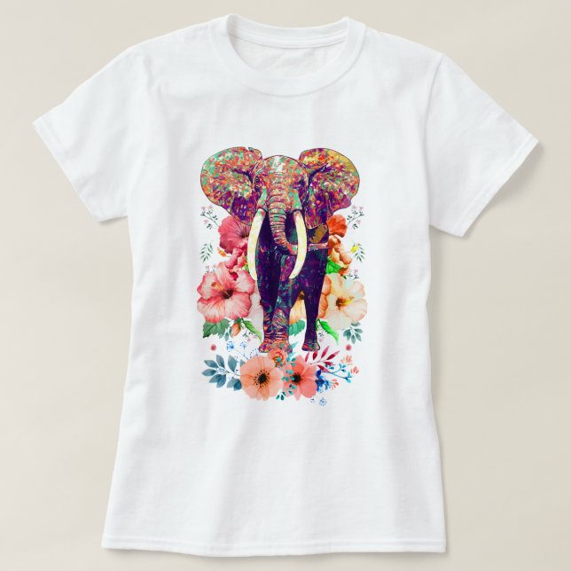 T-shirt éléphant et fleurs (Design devant)