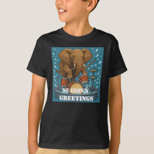 T-shirt Eléphant jouant de la batterie éclaboussant l'eau 