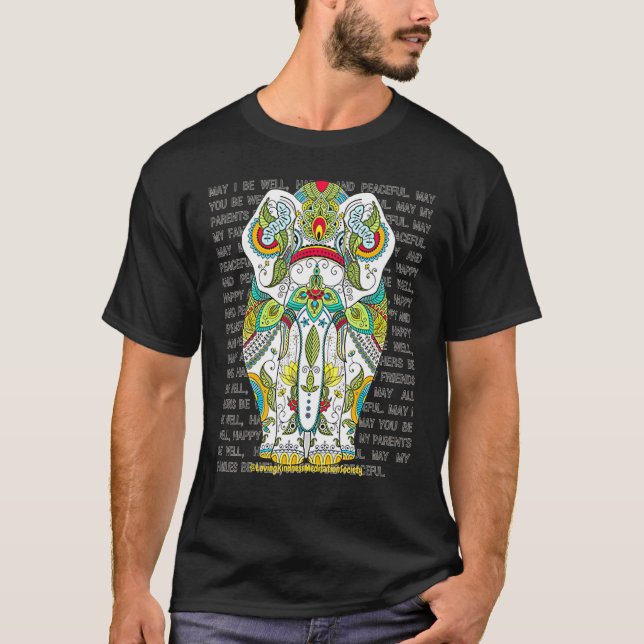 T-shirt Elephant Mandala Aimant Kindness Metta Wish Blessi (Devant)