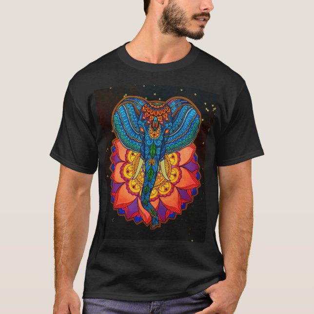 T-shirt Elephant Mandala with a Mystical Lotus (Devant)