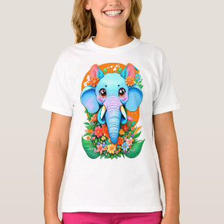 T-shirt Eléphant mignon aux fleurs