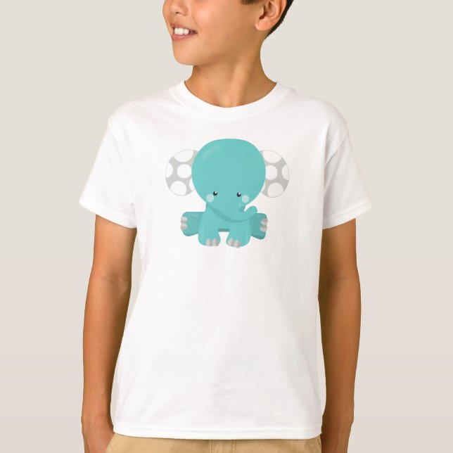 T-shirt Eléphant mignon, Eléphant petit, Eléphant bleu (Devant)