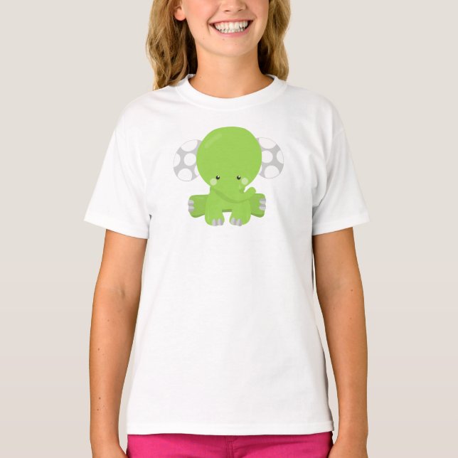 T-shirt Eléphant mignon, Eléphant petit, Eléphant vert (Devant)