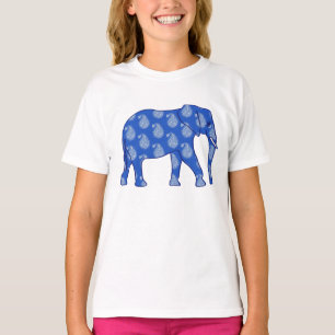 T-shirt Éléphant paisley - bleu cobalt et blanc