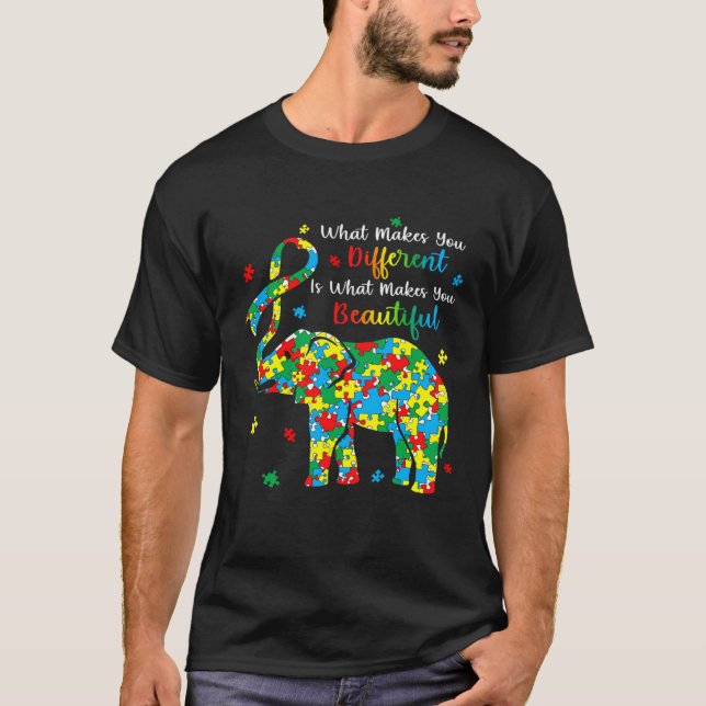 T-shirt Elephant Puzzle What Makes You Different Autism Aw (Devant)
