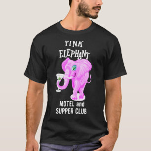 T-shirt Eléphant Rose De Couleur Avec Martini Verre