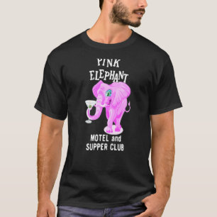 T-shirt Eléphant Rose De Couleur Avec Martini Verre