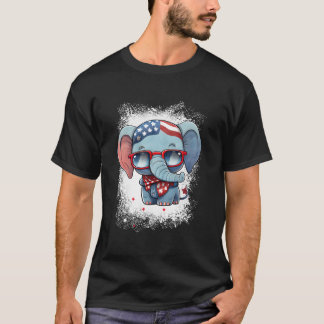 T-shirt Éléphant Rouge Blanc Bleu Drapeau Américain 4 Juil