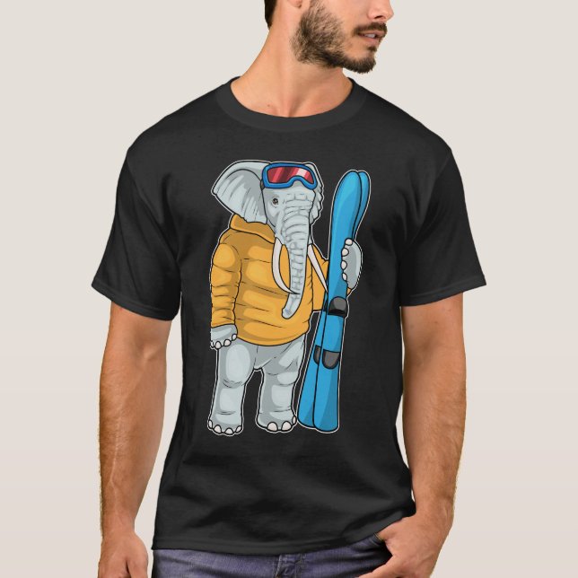 T-shirt Elephant Skier Ski Sports d'hiver (Devant)