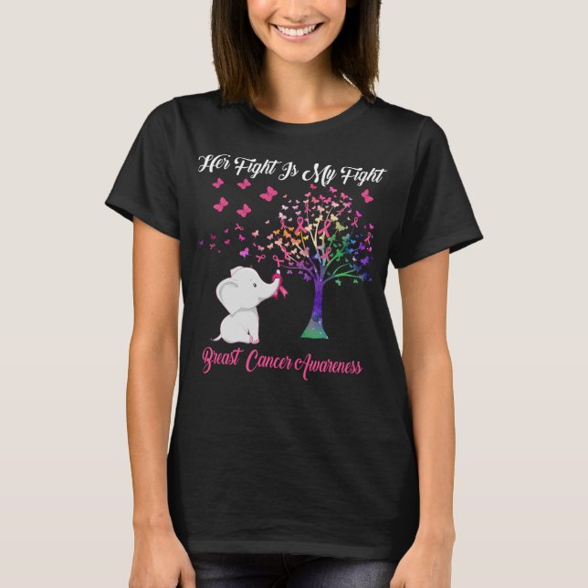 T-shirt Elephant Son combat est mon combat cancer du sein (Devant)