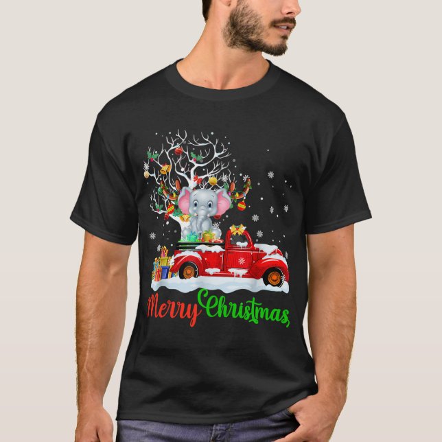 T-shirt Elephant sur Camion Rouge Pajama Noël Funny Noël (Devant)