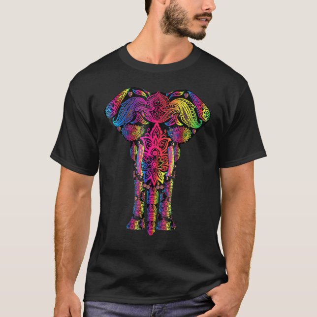 T-shirt Eléphant tribal arc-en-ciel (Devant)