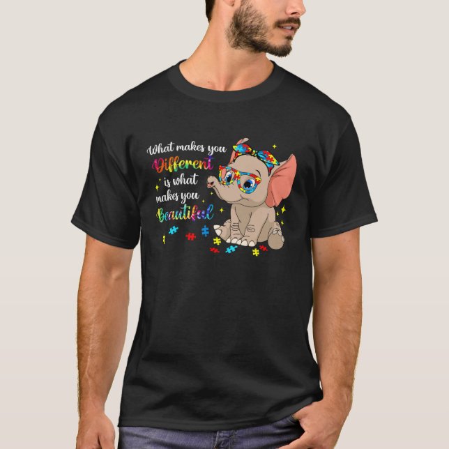 T-shirt Elephant What Makes You Different Autism Awareness (Devant)