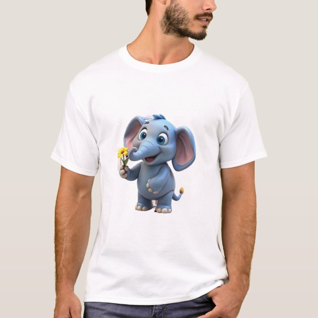 T-shirt Eléphants adorables pour bébés entourés de fleurs (Devant)