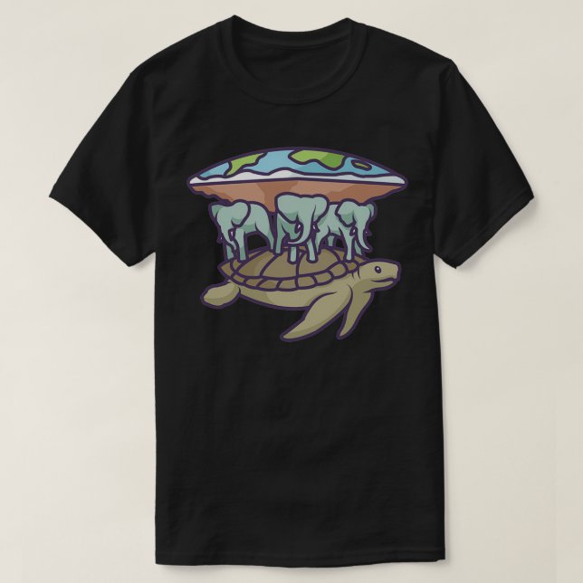 T-shirt Eléphants et tortues tenant la Terre plate (Design devant)