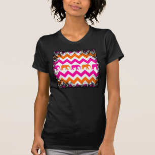T-shirt Eléphants roses chauds et orange Chevron Stripes