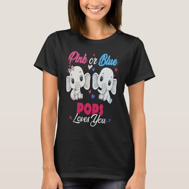 T-shirt Eléphants roses ou bleus Pops vous aime Baby showe (Devant)