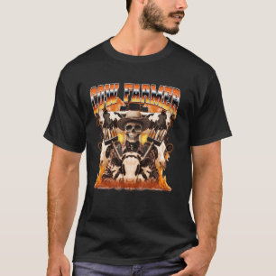 T-shirt Élevage de vaches Ferme Agriculteur Flammes Squele