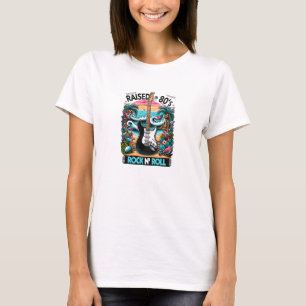 T-shirt Élevé sur 80s rock and roll guitare musique floral