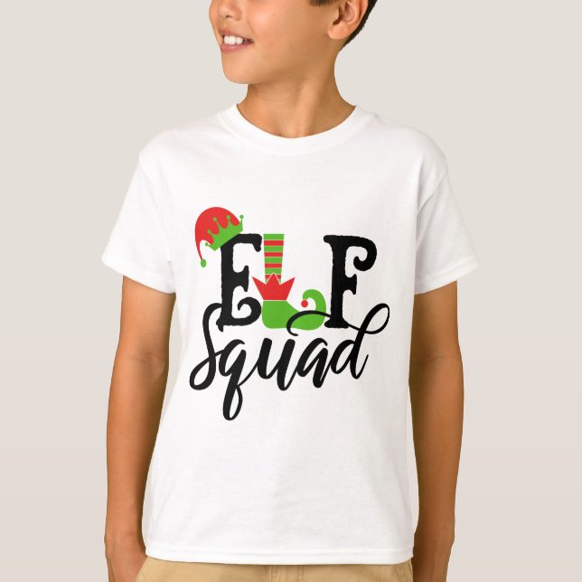 T-shirt Elf Squad Typographie moderne Noël (Devant)