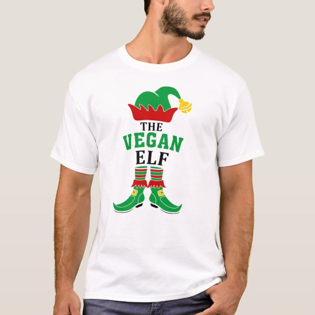 T-shirt Elfe végétal, vert et rouge de Noël (Devant)