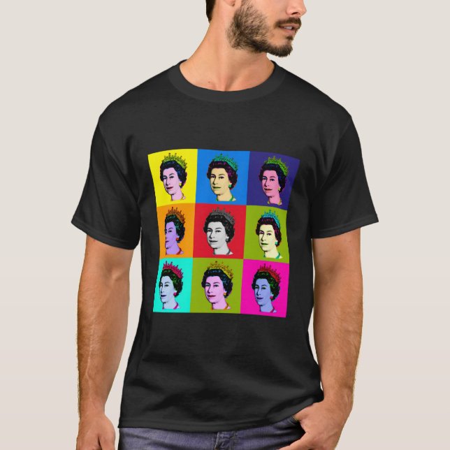 T-shirt Elizabeth Neuf Tiles Carrés Pop Reine D'Angleterre (Devant)