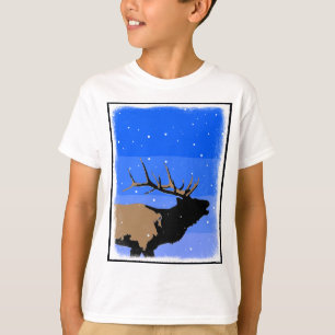 T-shirt Elk bouillonnant en hiver - Art original de la fau