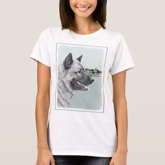 T-shirt Elkhound norvégien à la peinture de village - Chie (Devant)