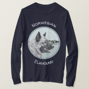 T-shirt Elkhound norvégien à la peinture de village - Chie