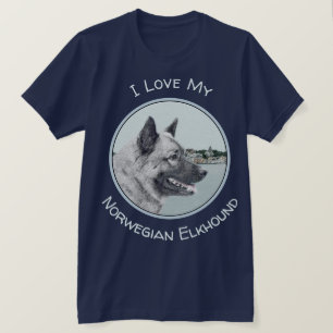 T-shirt Elkhound norvégien à la peinture de village - Dog 