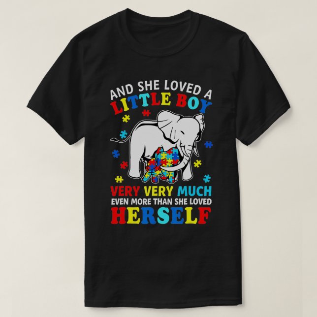 T-shirt Elle Aimait Un Petit Garçon Beaucoup Autisme Eleph (Design devant)