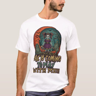 T-shirt Elle Arrive Joue à Halloween Cimetière de Poupée E