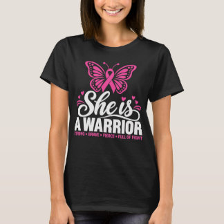 T-shirt Elle est une guerrière courageuse rose forte cance