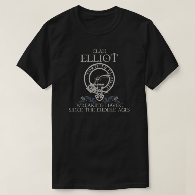 T-shirt Elliot Clan crest Scottish nom tartan Thistle (Design devant)