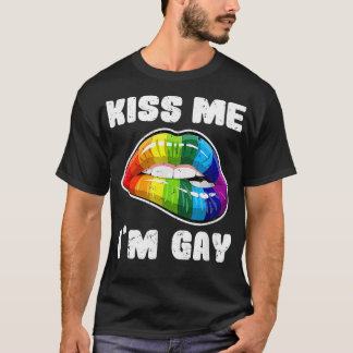 T-shirt Embrasse-moi Im gay LGBTQ - lèvres arc-en-ciel _1