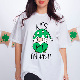 T-shirt Embrasse-moi Je suis Irlandais mignon Gnome Green 