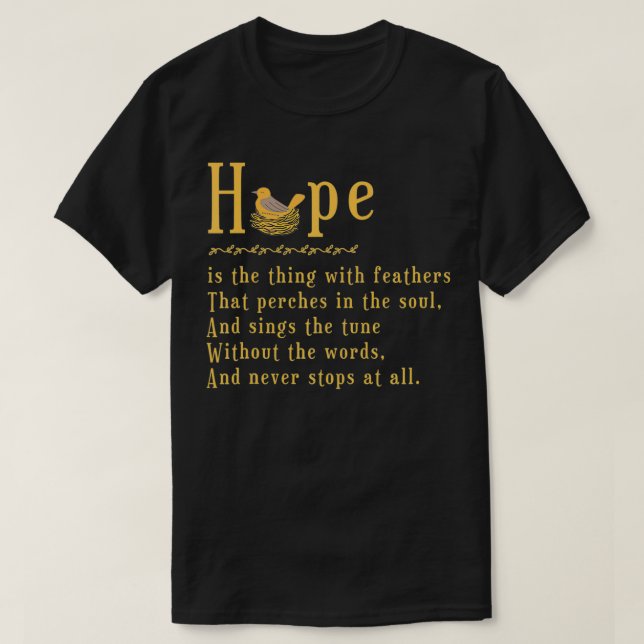 T-shirt Emily Dickinson Hope est la chose avec Feathers Bi (Design devant)