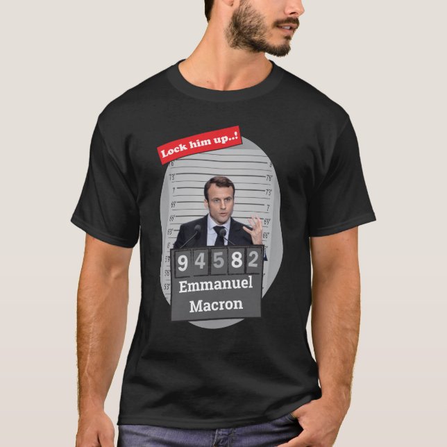 T-shirt Emmanuel Macron Funny Mugshot Le Verrouiller (Devant)