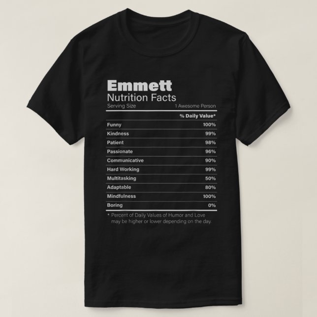 T-shirt Emmett Nutrition Nom personnalisé Drôle (Design devant)