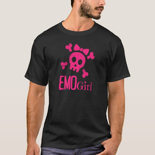 T-shirt Emo Girl Crâne rose avec Cravate Bow Emo Goth Emot (Devant)